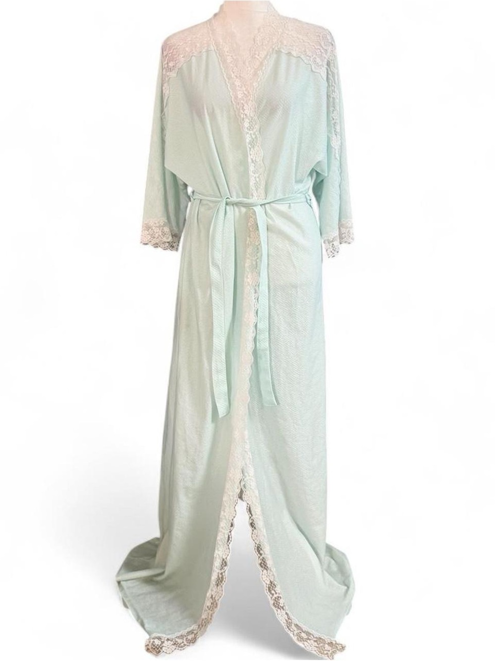 Vintage Reasa Martin Mint Green Lace Trim Long Robe – Small
